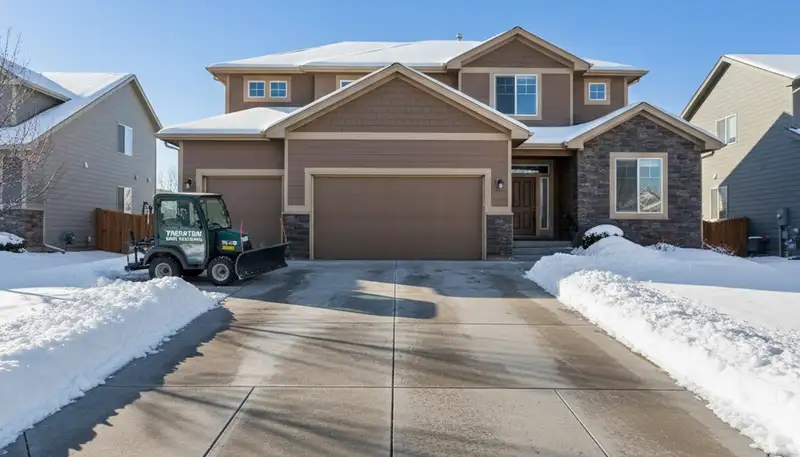 Cleared residential driveway after expert snow removal by Chop Chop Landscaping in Thornton, CO