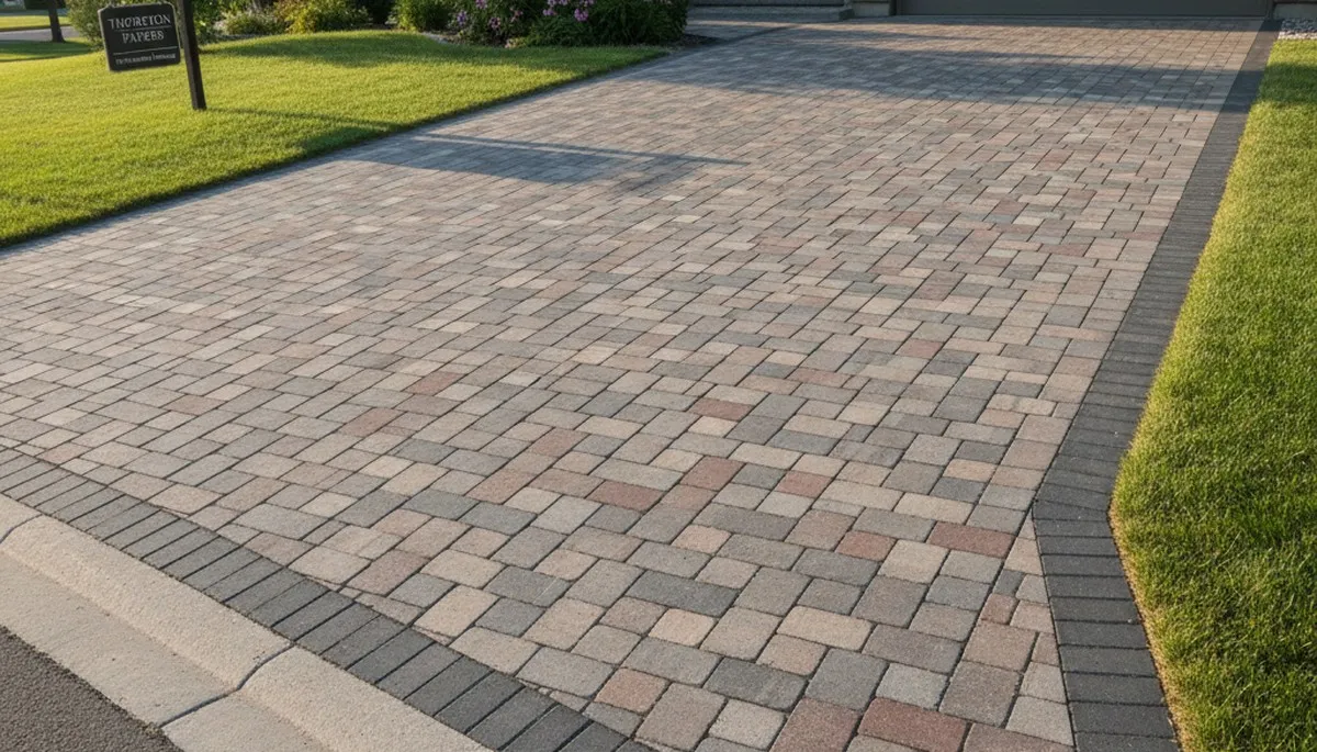 Finished interlocking paver driveway installation by landscaping experts in Thornton, CO