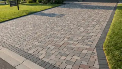 Finished interlocking paver driveway installation by landscaping experts in Thornton, CO