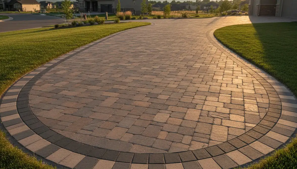 Decorative paver border and edging with soldier course design by driveway pavers in Thornton, CO