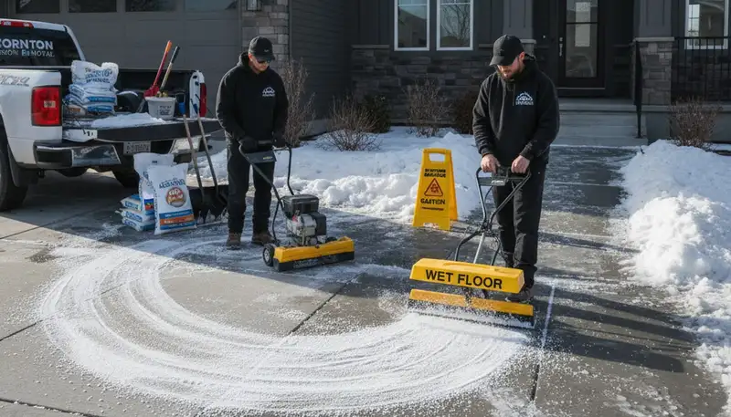 Professional de-icing and salt application for winter safety in Thornton, CO by Chop Chop Landscaping