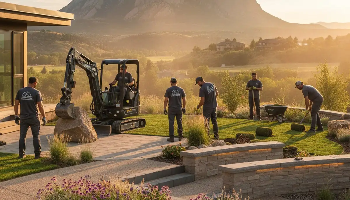 Landscaping crew serving Thornton, CO on a residential yard project