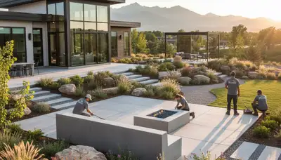 Landscaping team in Thornton, CO providing professional lawn care and outdoor maintenance services