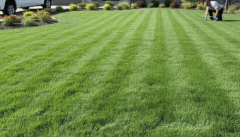 Lush green lawn showing professional landscaping results in Thornton, CO by Chop Chop Landscaping