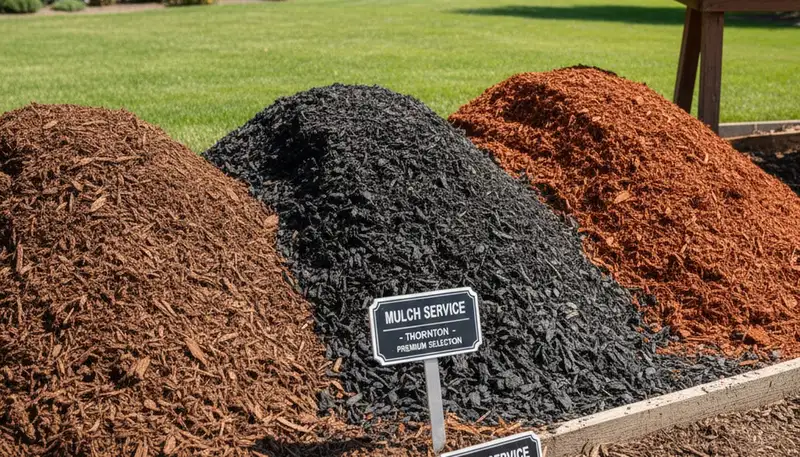 Brown, black, and red mulch color options for Thornton, CO landscapes by Chop Chop Landscaping