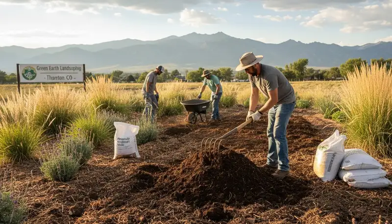 Organic compost and fertilizer soil amendment by landscapers in Thornton, CO for sustainable yards