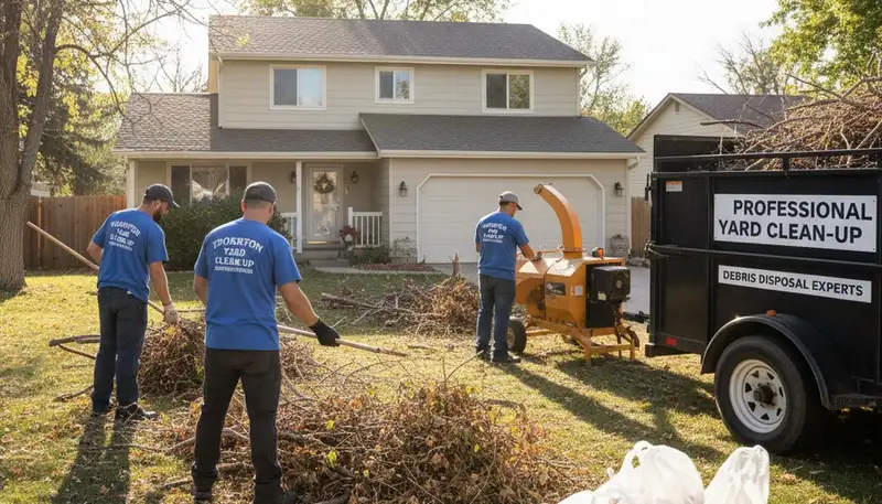 Professional yard waste removal and debris hauling at a residential property in Thornton, CO